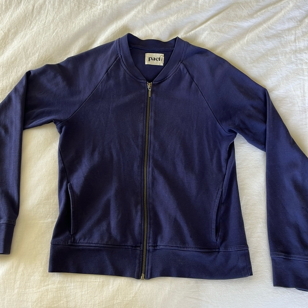 Pact blue crewneck zip up sweatshirt